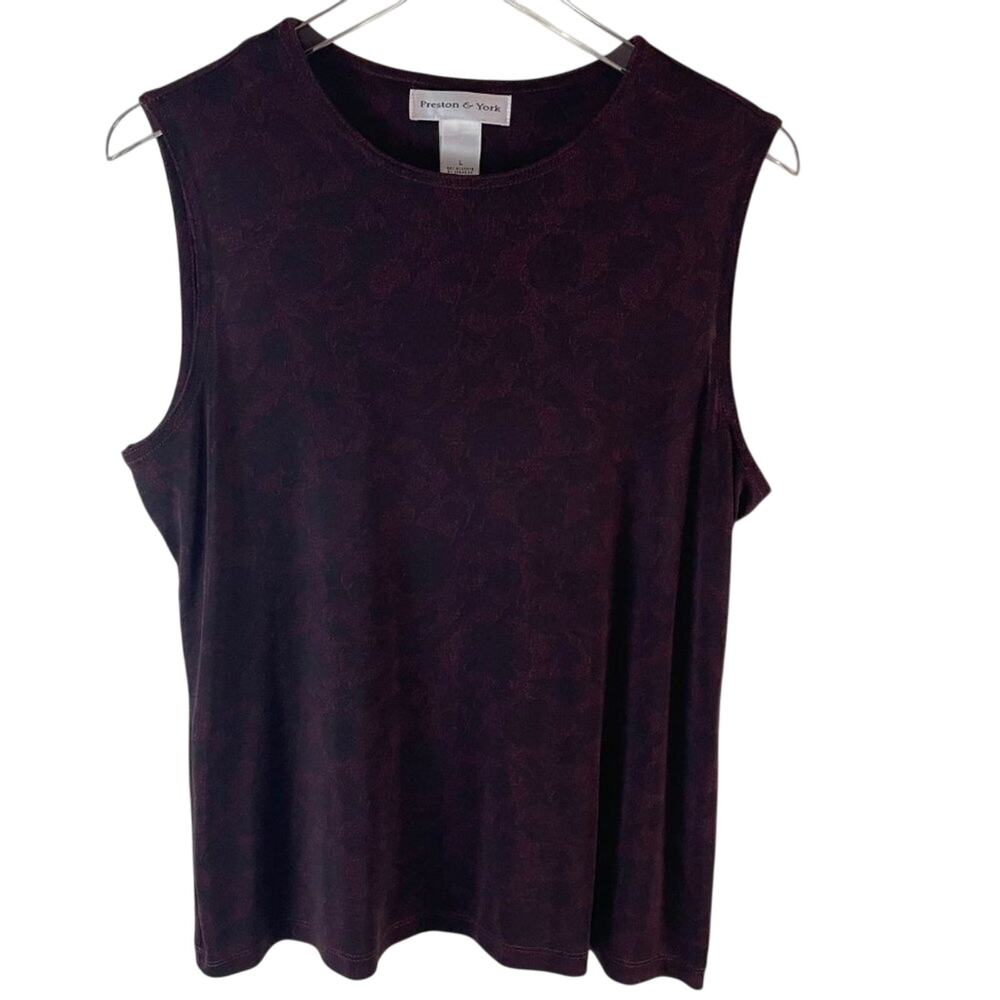 Preston & York Burgundy & Black Knit Floral Tank Size Large